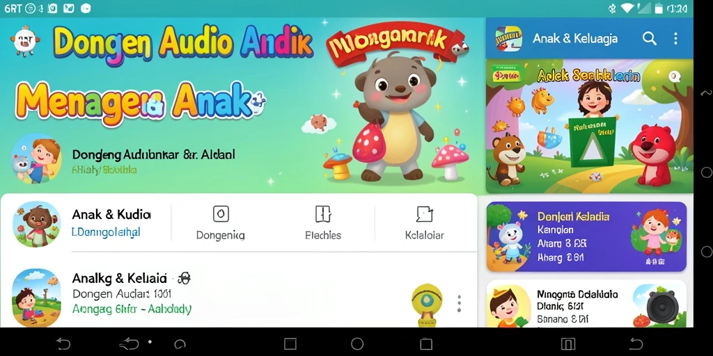 Tampilan antarmuka aplikasi 6RT untuk Dongeng Audio yang menarik.