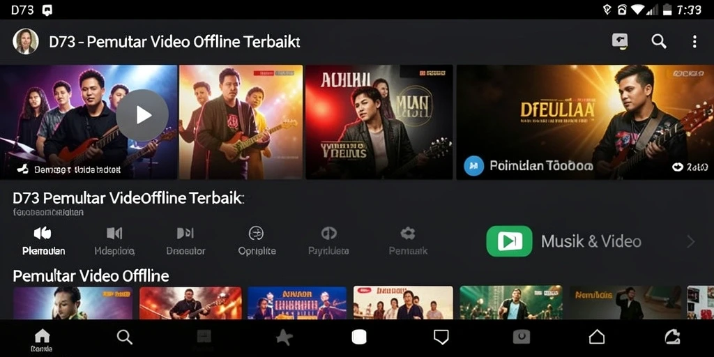 Tampilan antarmuka D73 untuk pemutar video offline yang sederhana dan menarik.
