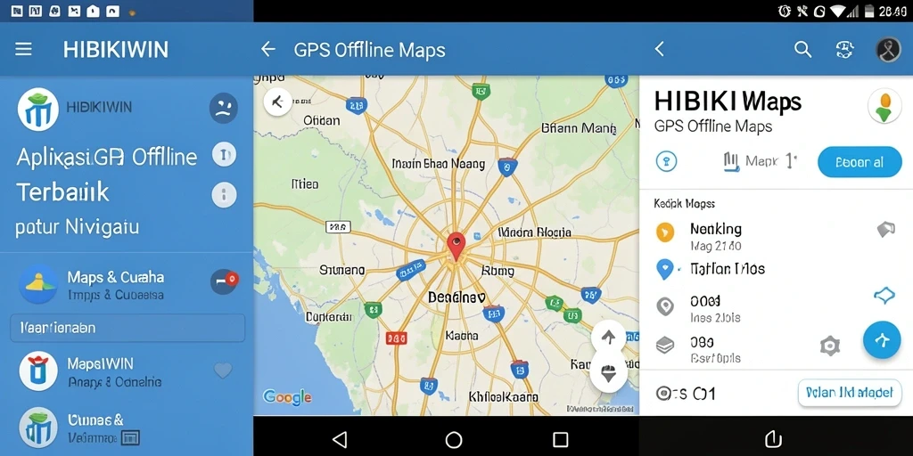 Antarmuka HIBIKIWIN menampilkan peta navigasi offline dengan jelas dan intuitif.