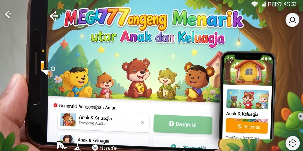 Antarmuka MEGA777 menampilkan pilihan cerita dongeng audio yang menarik.